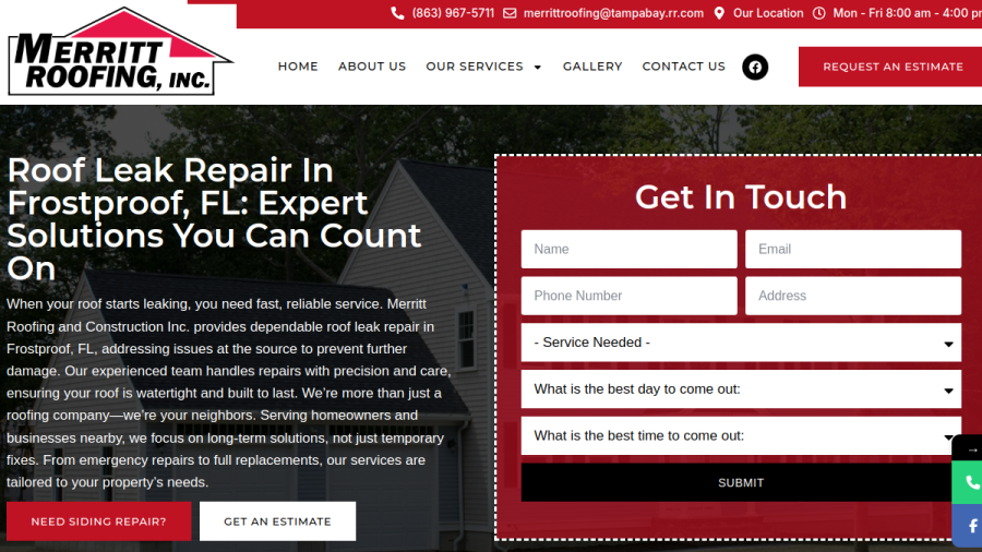 Merritt Roofing and Construction Inc. website screenshot