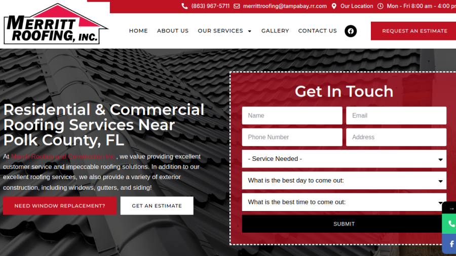 Merritt Roofing and Construction Inc. website screenshot