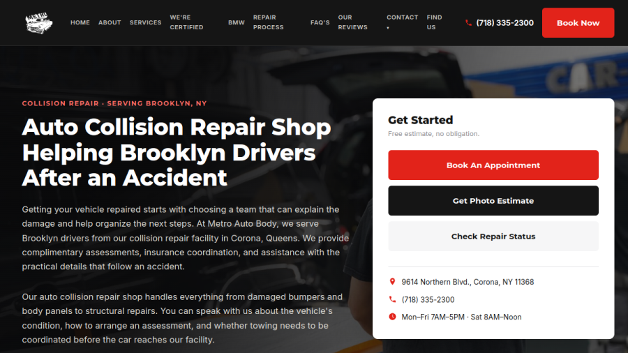 Screenshot of the Metro Auto Body website
