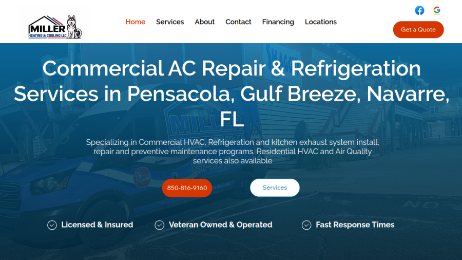 Miller Heating & Cooling website