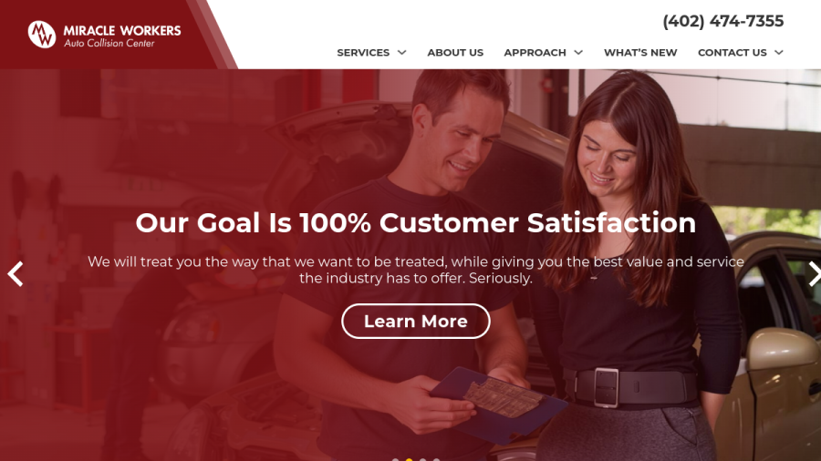 Screenshot of the Miracle Workers Auto Collision Center website