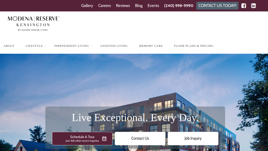Screenshot of the Modena Reserve at Kensington website
