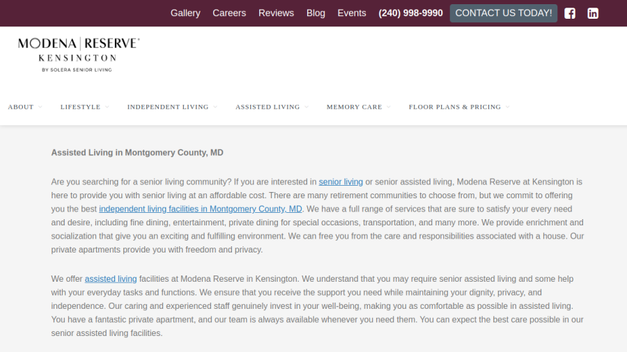 Modena Reserve at Kensington website screenshot