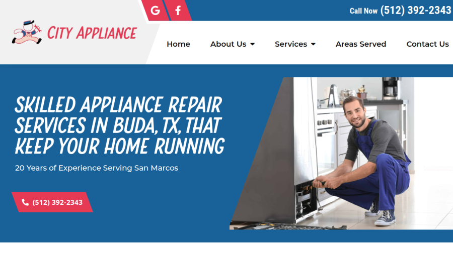 Screenshot of the City Appliance Services website