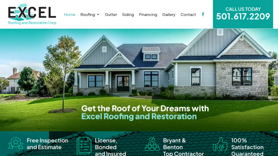 Screenshot of Excel Roofing and Restoration Corp website
