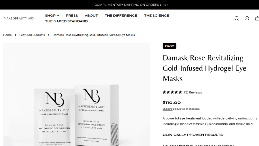 Screenshot of the NakedBeauty MD website