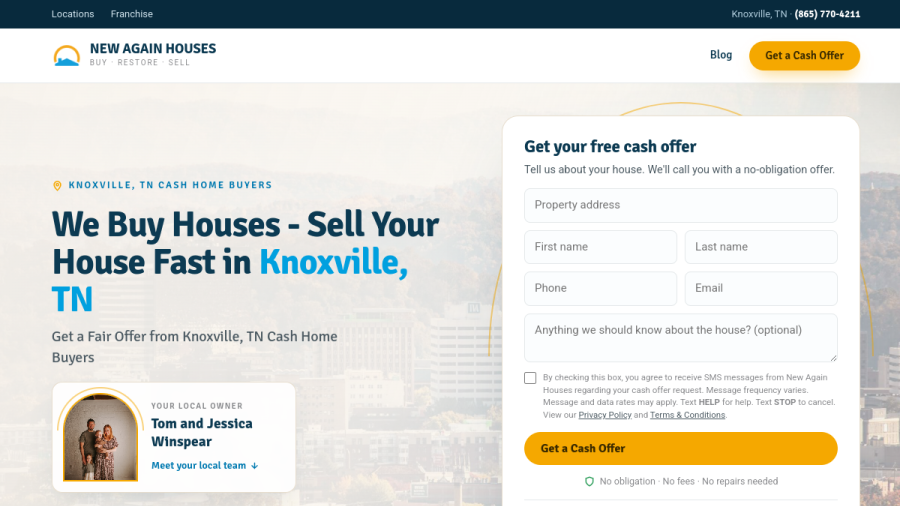 Screenshot of the New Again Houses in Knoxville TN website