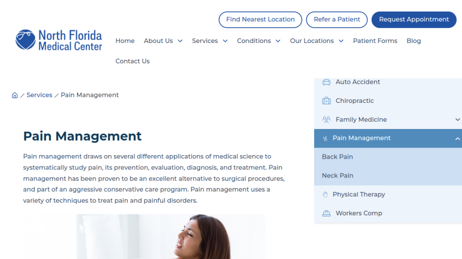 North Florida Medical Center website screenshot