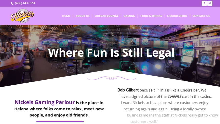 Screenshot of Nickels Gaming Parlour website