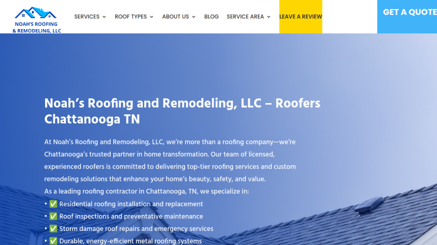 Noah's Roofing and Remodeling website screenshot