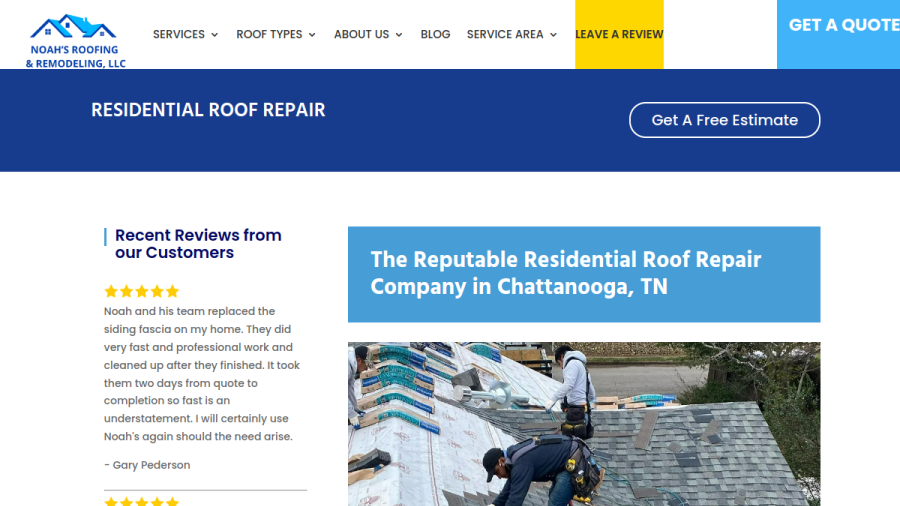 Noah's Roofing and Remodeling website