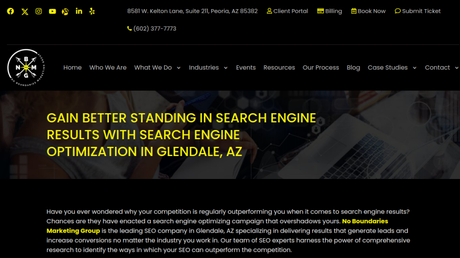 Screenshot of No Boundaries Marketing Group website