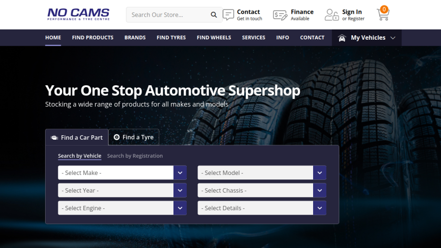 Screenshot of the No Cams Performance & Tyre Centre website