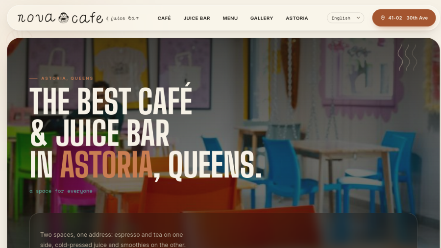 Screenshot of Nova Cafe & Juice Bar website
