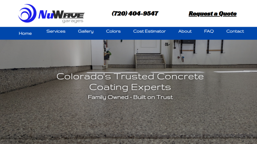 Screenshot of the NuWave Garages Epoxy Flooring website