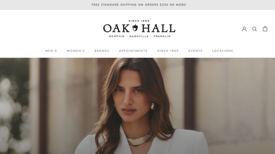 Screenshot of the Oak Hall website