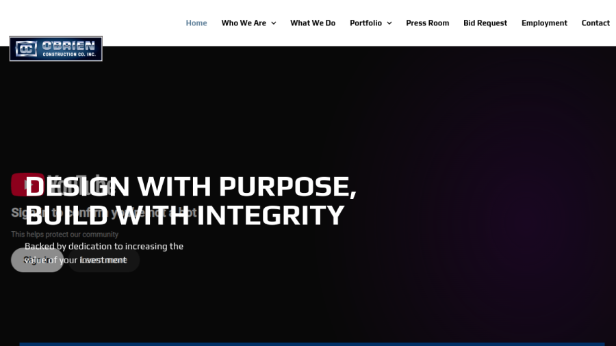 Screenshot of the O'Brien Construction website