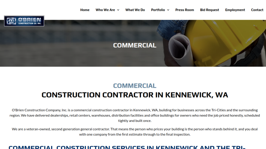 Screenshot of the O'Brien Construction website