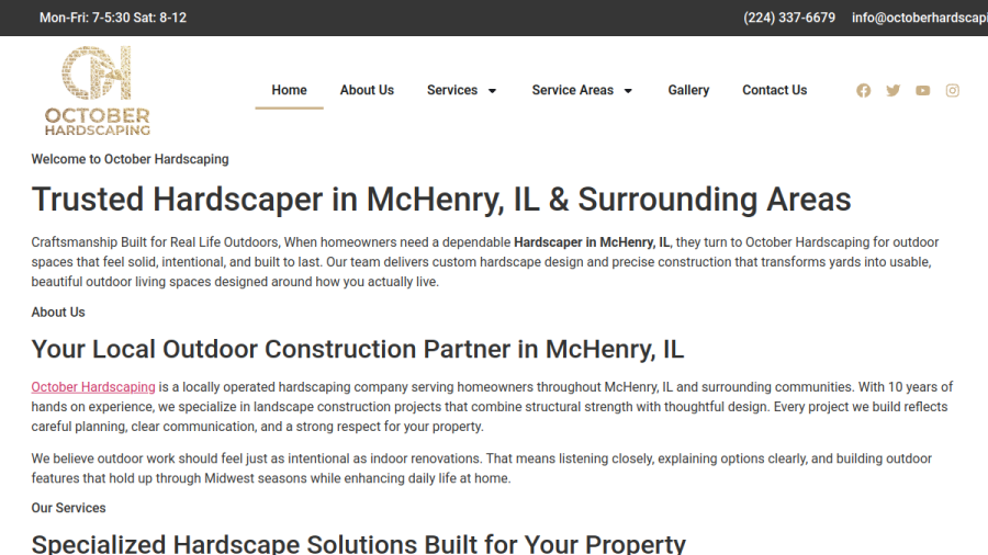 Screenshot of October Hardscaping website