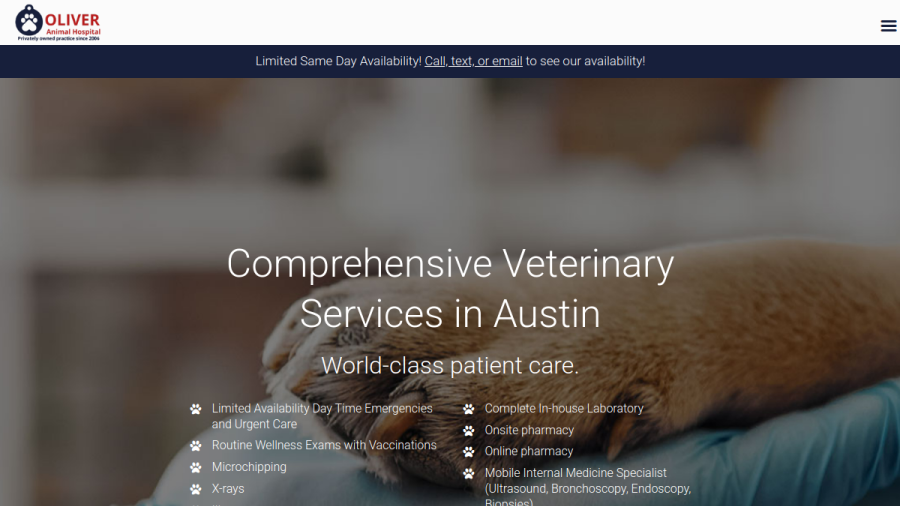 Screenshot of the Oliver Animal Hospital website