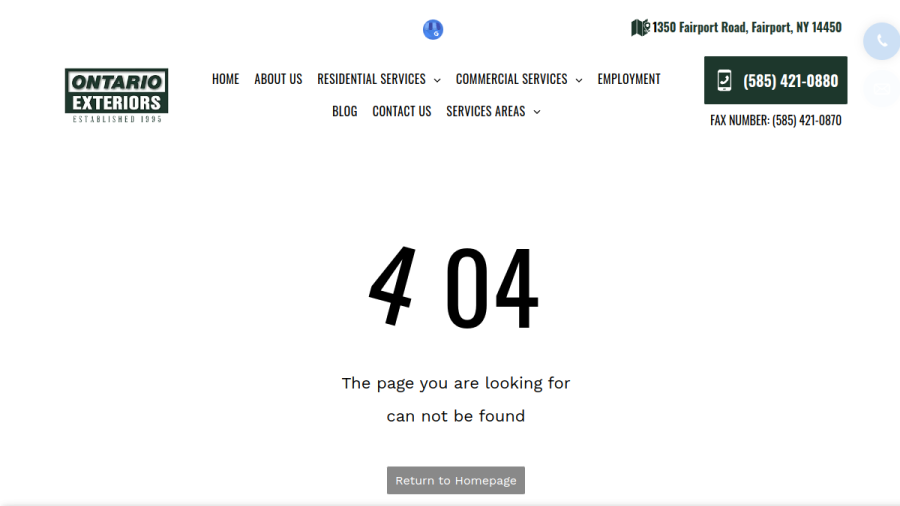 Screenshot of Ontario Exteriors website