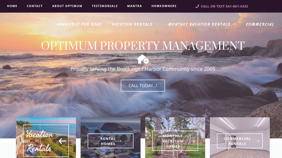 Optimum Property Management & Vacation Rentals website