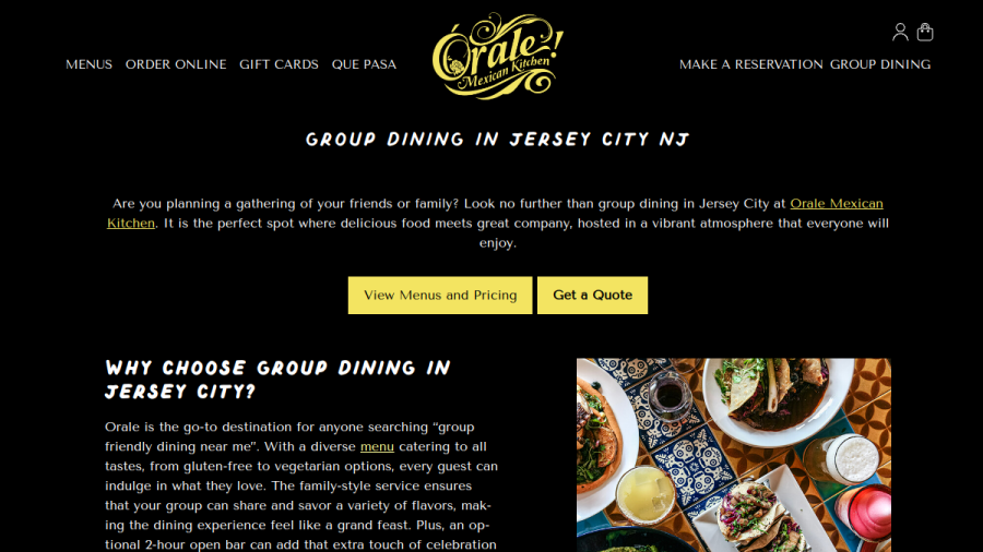 Screenshot of the Orale Mexican Kitchen website