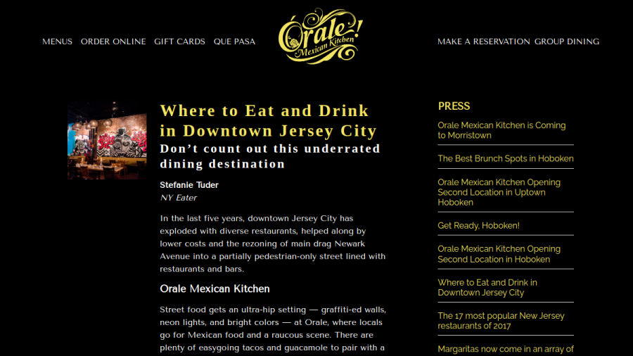Orale Mexican Kitchen website screenshot