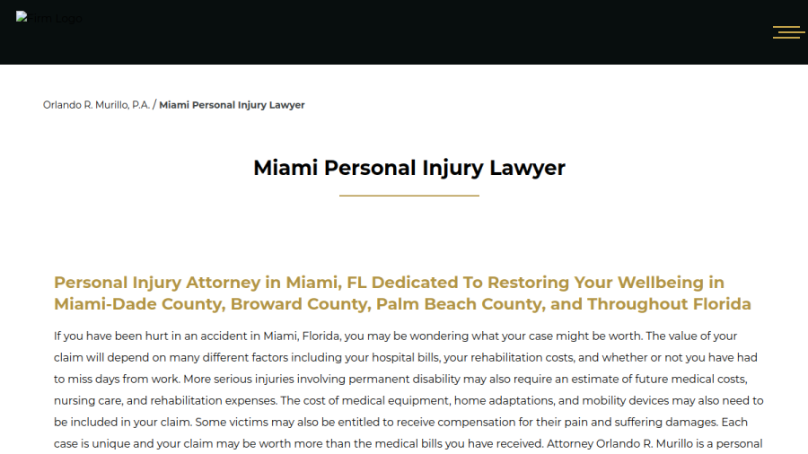 Screenshot of ORLANDO R MURILLO P.A. website