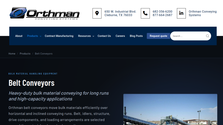 Screenshot of the Orthman Conveying Systems website