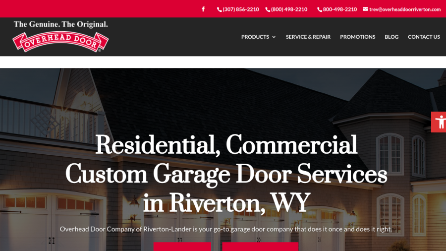 Screenshot of the Overhead Door Company of Riverton-Lander website
