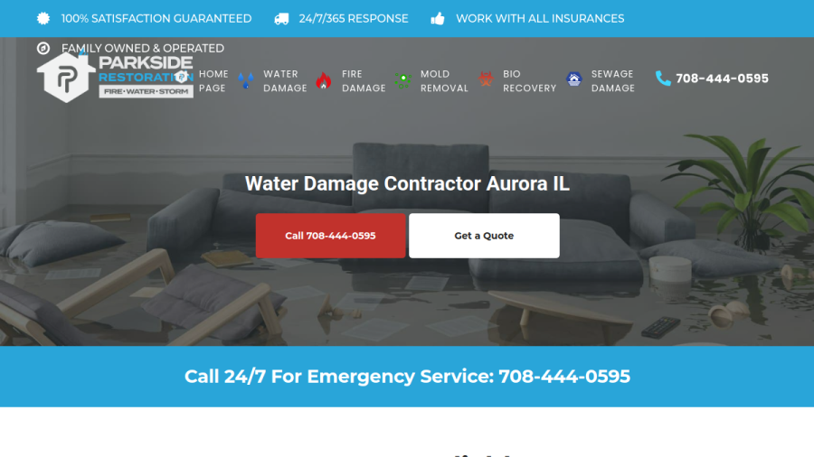 Website screenshot of Parkside Restoration
