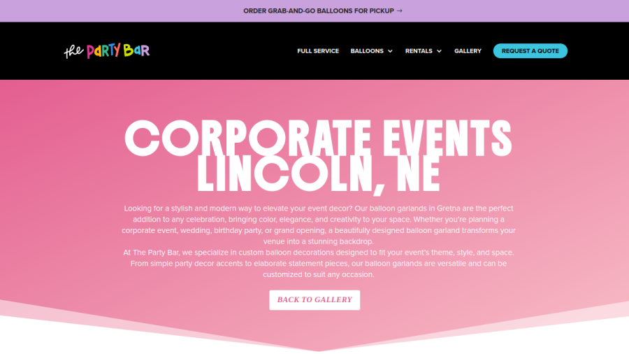Screenshot of the The Party Bar website