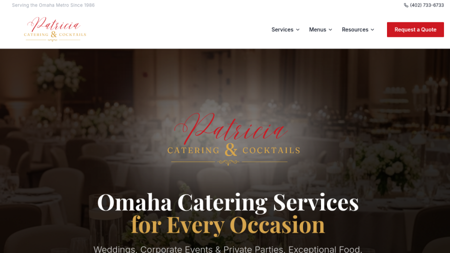 Screenshot of the Patricia Catering & Cocktails website