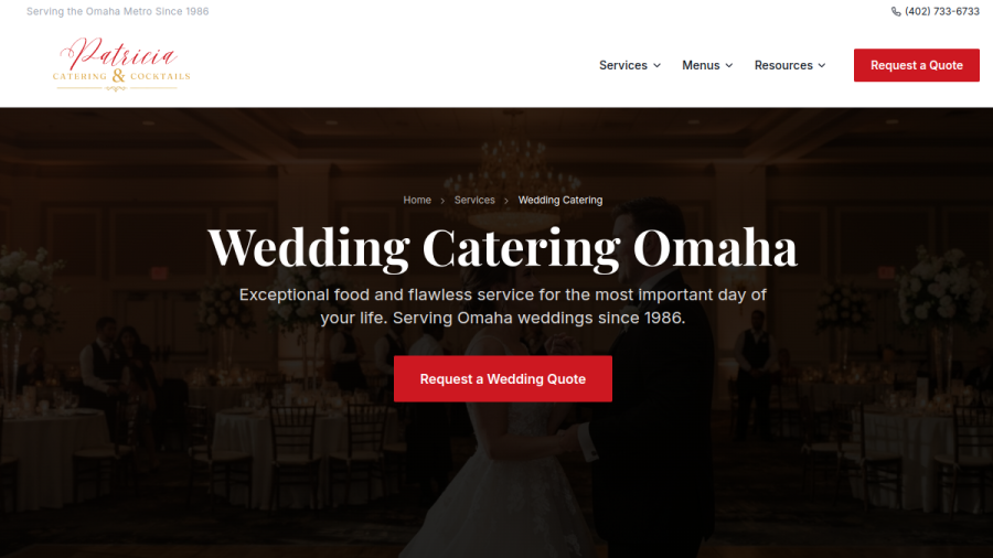 Screenshot of the Patricia Catering & Cocktails website