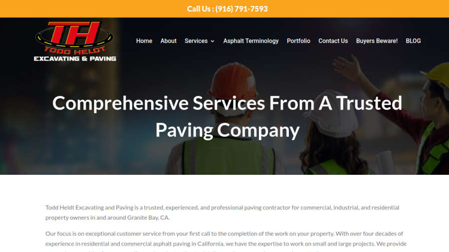 Screenshot of the Todd Heldt Excavating & Paving website