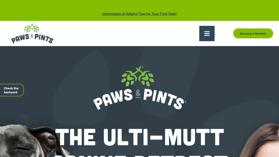 Screenshot of the Paws & Pints website