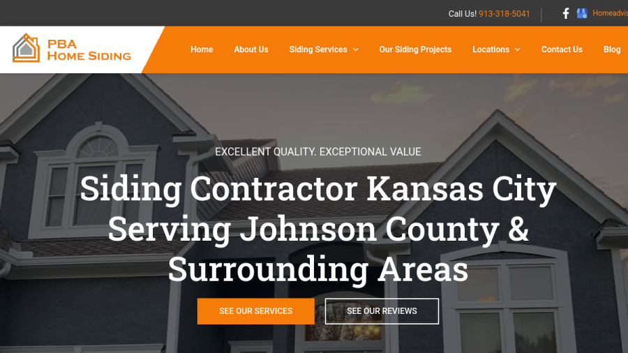 Screenshot of the PBA Home Siding website