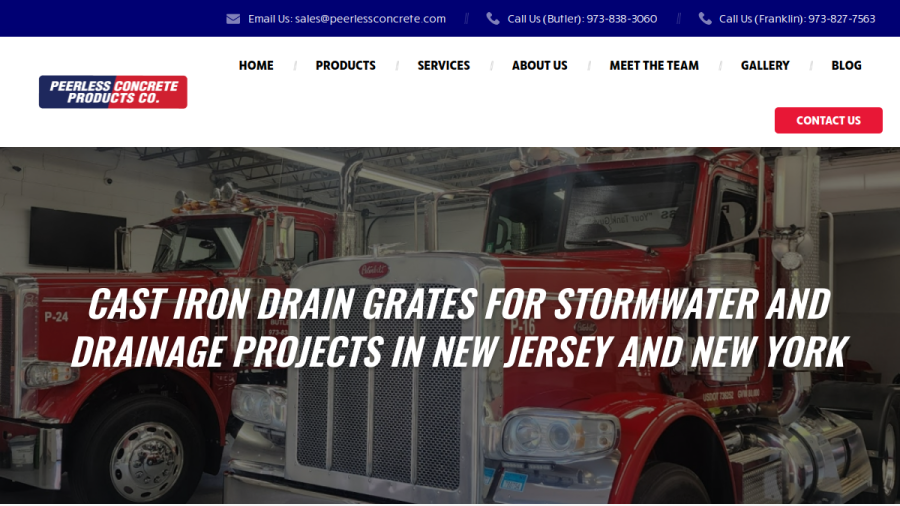 Website screenshot of Peerless Concrete Products Co.