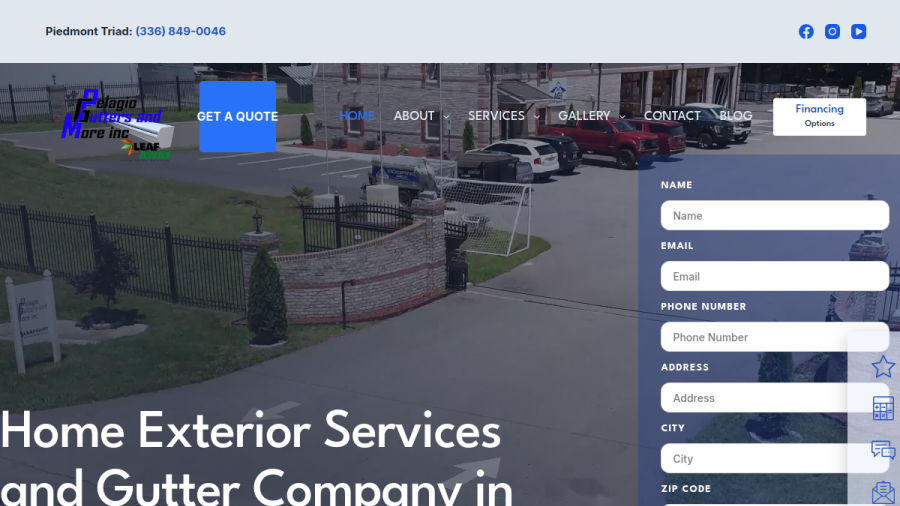 Screenshot of the Pelagio Gutters and More Inc website