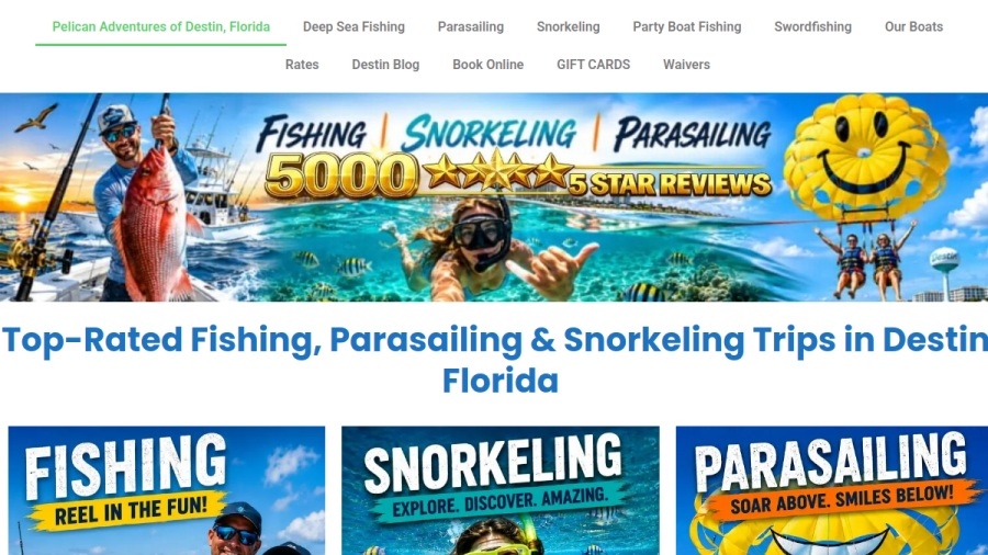 Screenshot of the Pelican Adventures website
