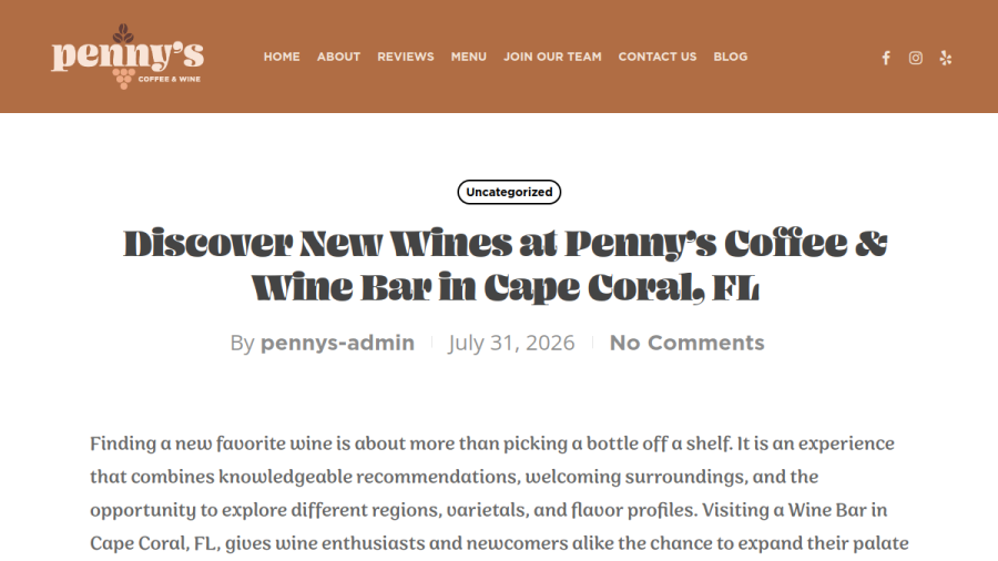 Penny's Coffee Bar website
