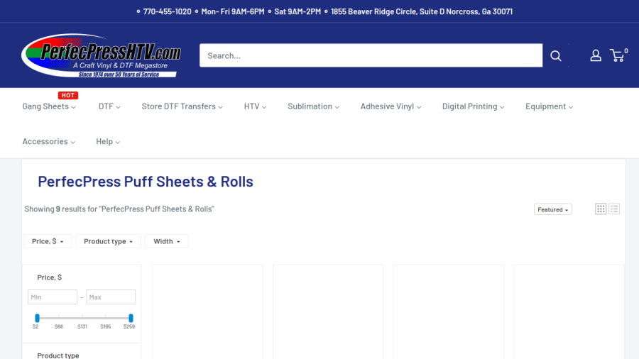 Screenshot of the PerfecPressHTV website