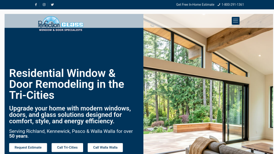 Website screenshot of Perfection Glass