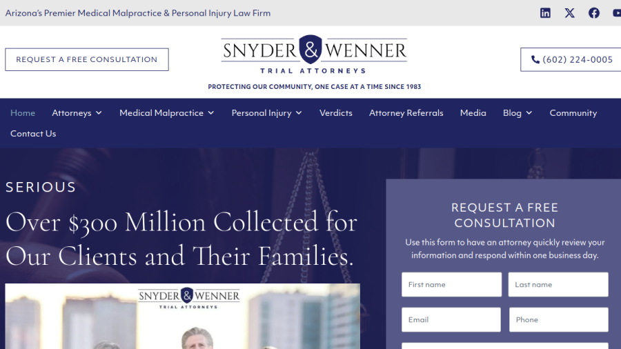 Screenshot of the Snyder & Wenner, P.C. website