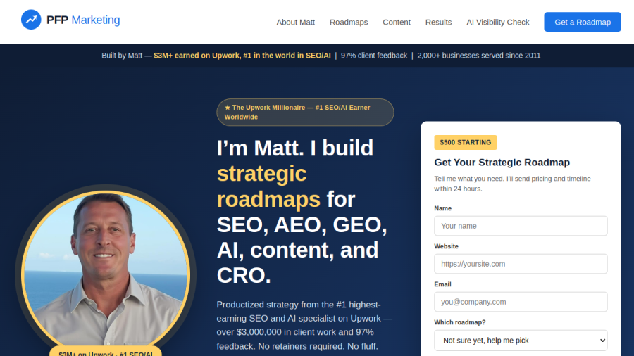 Screenshot of the PFP Digital Marketing website