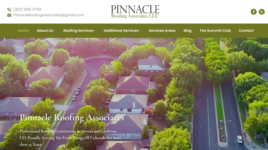 Website screenshot of Pinnacle Roofing Associates LLC