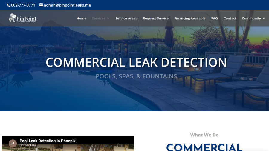 Website screenshot of Pinpoint Pool Leak Detection In Phoenix