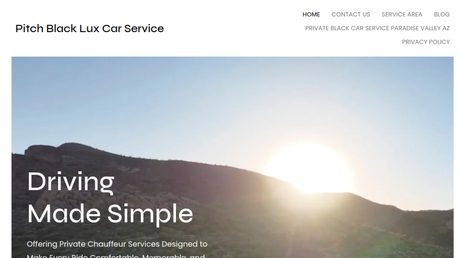 Screenshot of the Pitch Black Lux Car Service website