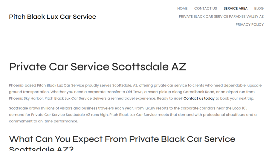 Pitch Black Lux Car Service website